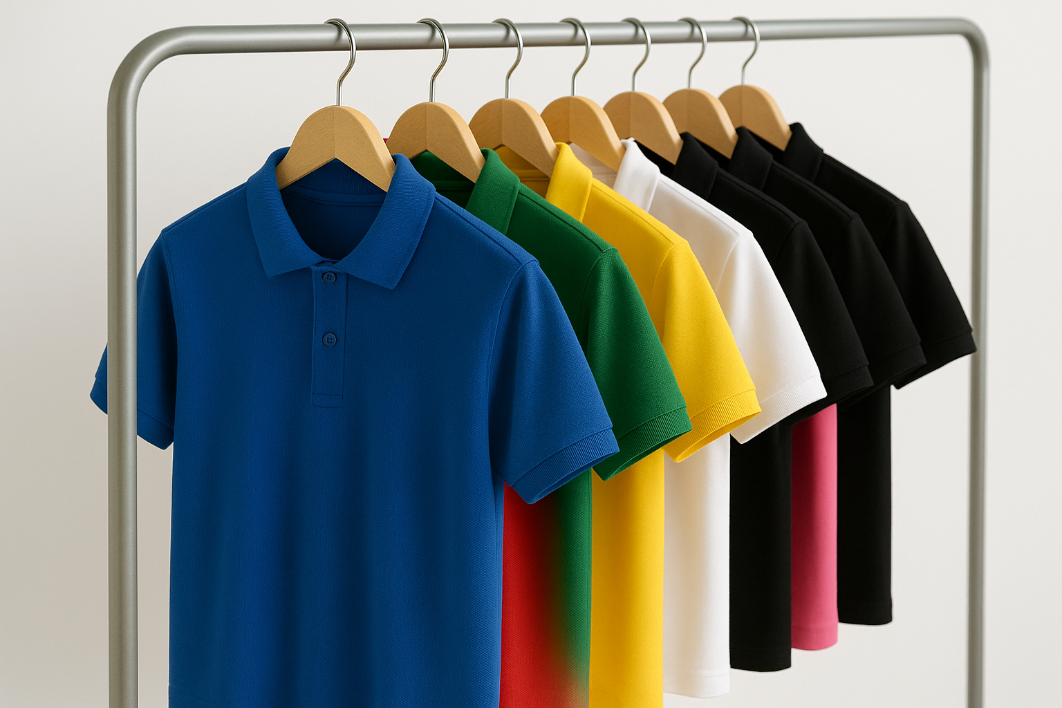 Polo Shirts in verschieden Farben hängend 